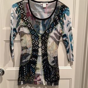 Elysee 26 Women's Floral Boho 3/4 Sleeve Casual Tunic Blouse Shirt Top Sz Small